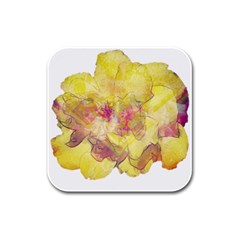 Yellow Rose Rubber Square Coaster (4 Pack)  by aumaraspiritart