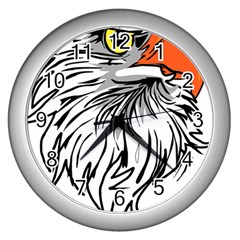 Animal Bird Cartoon Comic Eagle Wall Clocks (Silver) 