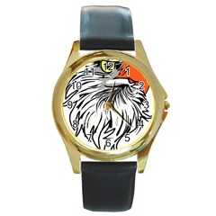 Animal Bird Cartoon Comic Eagle Round Gold Metal Watch by Simbadda