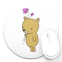 Cute Bear Cartoon Round Mousepads by Simbadda