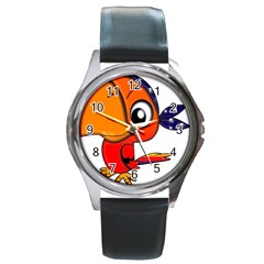 Bird Cartoon Character Parrot Round Metal Watch by Simbadda