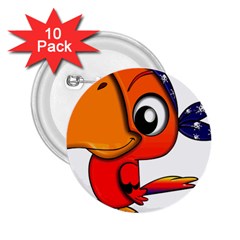 Bird Cartoon Character Parrot 2 25  Buttons (10 Pack)  by Simbadda