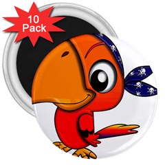 Bird Cartoon Character Parrot 3  Magnets (10 Pack)  by Simbadda