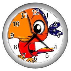 Bird Cartoon Character Parrot Wall Clocks (silver)  by Simbadda