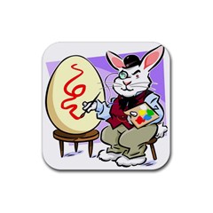 Bunny Easter Artist Spring Cartoon Rubber Coaster (square)  by Simbadda