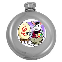 Bunny Easter Artist Spring Cartoon Round Hip Flask (5 Oz) by Simbadda