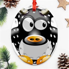 Cow Animal Mammal Cute Tux Ornament (oval Filigree) by Simbadda