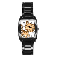 Cats Kittens Animal Cartoon Moving Stainless Steel Barrel Watch by Simbadda