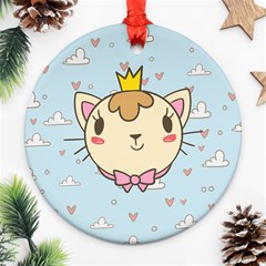 Cat Cloud Heart Texture Kitten Ornament (round) by Simbadda