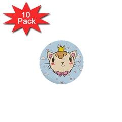 Cat Cloud Heart Texture Kitten 1  Mini Buttons (10 Pack)  by Simbadda