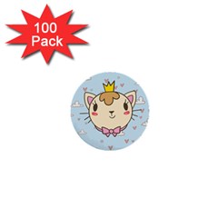 Cat Cloud Heart Texture Kitten 1  Mini Buttons (100 Pack)  by Simbadda