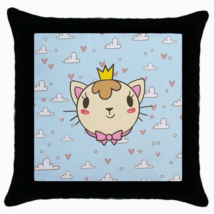 Cat Cloud Heart Texture Kitten Throw Pillow Case (Black)