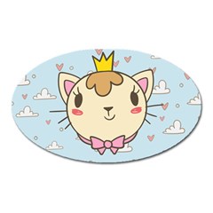 Cat Cloud Heart Texture Kitten Oval Magnet by Simbadda