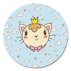 Cat Cloud Heart Texture Kitten Magnet 5  (round) by Simbadda