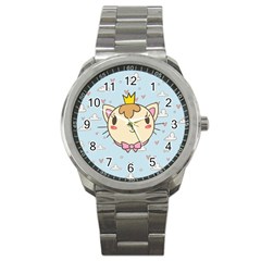 Cat Cloud Heart Texture Kitten Sport Metal Watch by Simbadda