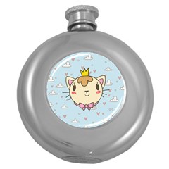 Cat Cloud Heart Texture Kitten Round Hip Flask (5 Oz) by Simbadda