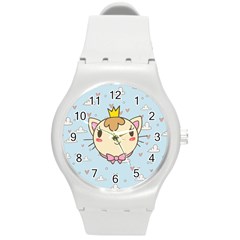 Cat Cloud Heart Texture Kitten Round Plastic Sport Watch (m) by Simbadda