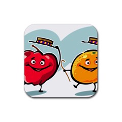 Dancing Fruit Apple Organic Fruit Rubber Coaster (square) 