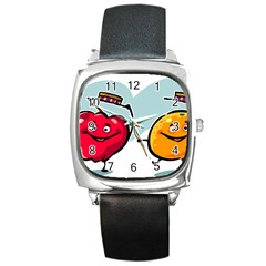 Dancing Fruit Apple Organic Fruit Square Metal Watch by Simbadda