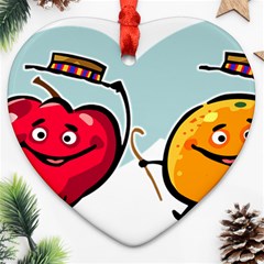 Dancing Fruit Apple Organic Fruit Heart Ornament (two Sides)