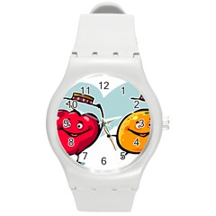 Dancing Fruit Apple Organic Fruit Round Plastic Sport Watch (m) by Simbadda