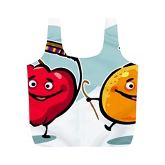 Dancing Fruit Apple Organic Fruit Full Print Recycle Bags (m)  by Simbadda