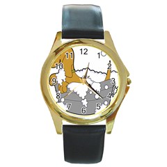 Dog Bath Grooming Round Gold Metal Watch by Simbadda