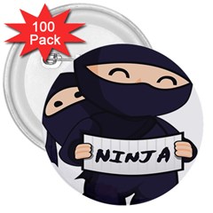 Ninja Baby Parent Cartoon Japan 3  Buttons (100 Pack)  by Simbadda