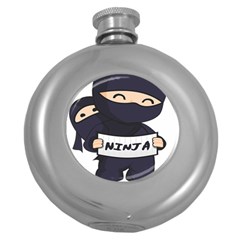 Ninja Baby Parent Cartoon Japan Round Hip Flask (5 Oz) by Simbadda