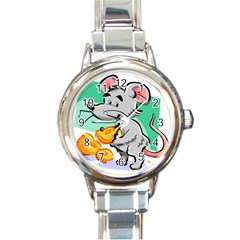 Mouse Cheese Tail Rat Hole Round Italian Charm Watch by Simbadda