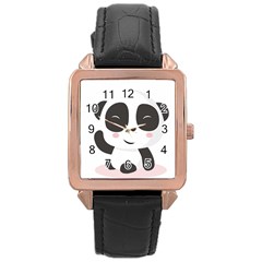 Panda Bear Funny Cute Rose Gold Leather Watch 