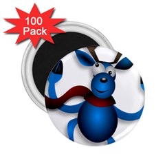 Reindeer Dancing Blue Christmas 2.25  Magnets (100 pack) 