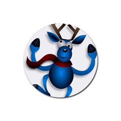 Reindeer Dancing Blue Christmas Rubber Coaster (Round) 