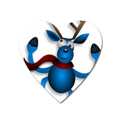 Reindeer Dancing Blue Christmas Heart Magnet