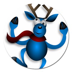 Reindeer Dancing Blue Christmas Magnet 5  (round) by Simbadda