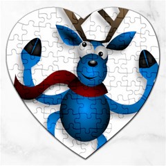 Reindeer Dancing Blue Christmas Jigsaw Puzzle (heart) by Simbadda