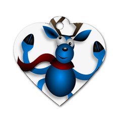 Reindeer Dancing Blue Christmas Dog Tag Heart (Two Sides)