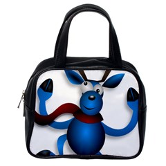 Reindeer Dancing Blue Christmas Classic Handbags (One Side)