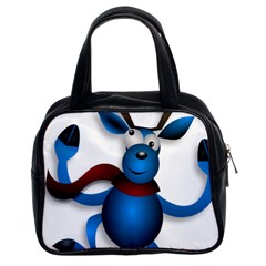 Reindeer Dancing Blue Christmas Classic Handbags (2 Sides)