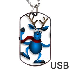 Reindeer Dancing Blue Christmas Dog Tag Usb Flash (two Sides) by Simbadda