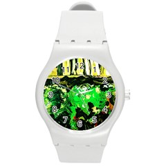 Old Tree And House With An Arch 6 Round Plastic Sport Watch (m) by bestdesignintheworld