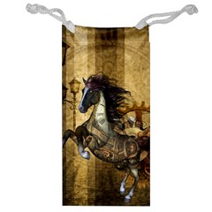 Awesome Steampunk Horse, Clocks And Gears In Golden Colors Jewelry Bag by FantasyWorld7