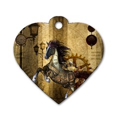 Awesome Steampunk Horse, Clocks And Gears In Golden Colors Dog Tag Heart (one Side) by FantasyWorld7