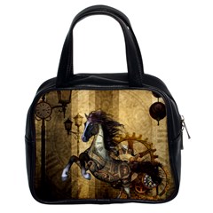 Awesome Steampunk Horse, Clocks And Gears In Golden Colors Classic Handbags (2 Sides) by FantasyWorld7