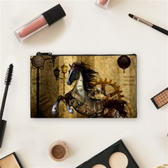 Awesome Steampunk Horse, Clocks And Gears In Golden Colors Cosmetic Bag (small)  by FantasyWorld7