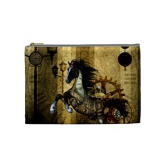 Awesome Steampunk Horse, Clocks And Gears In Golden Colors Cosmetic Bag (medium)  by FantasyWorld7