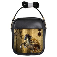 Awesome Steampunk Horse, Clocks And Gears In Golden Colors Girls Sling Bags by FantasyWorld7