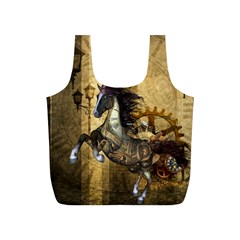 Awesome Steampunk Horse, Clocks And Gears In Golden Colors Full Print Recycle Bags (s)  by FantasyWorld7