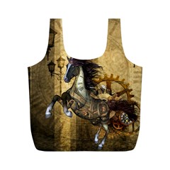 Awesome Steampunk Horse, Clocks And Gears In Golden Colors Full Print Recycle Bags (m)  by FantasyWorld7