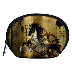 Awesome Steampunk Horse, Clocks And Gears In Golden Colors Accessory Pouches (medium)  by FantasyWorld7